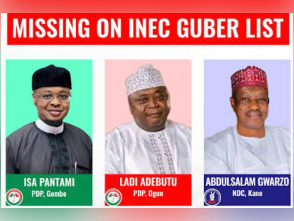 INEC final candidates list 2027 shows missing governorship candidates across parties